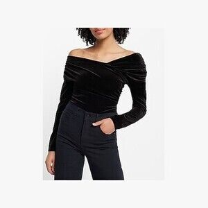 Body Contour Velvet Off The Shoulder Asymmetrical Wrap Thong Bodysuit